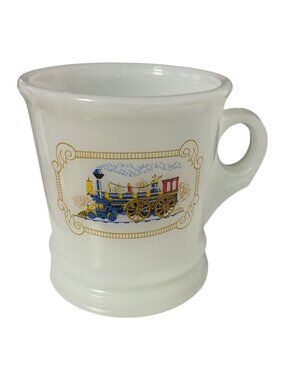 Vintage Avon Milk Glass Train Locomotive Shaving Mug 1970s 3.75 Inch